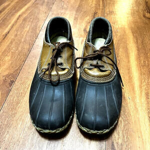 LL Bean Bean Boots Mens 9M Moc Duck Low Rubber Leather Made in USA Brown